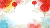 Traditional Chinese New Year background with red lanterns, golden clouds and watercolor elements for festive celebrations and cultural designs.