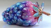 Fantasy galaxy pineapple with iridescent dragonfly wings in cosmic purple pink blue colors isolated on white background for creative design projects.