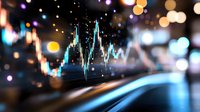 Digital financial chart with glowing data visualization and bokeh lights background for business analytics and market research presentations.