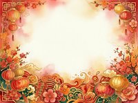 Festive red and gold lanterns with blooming flowers and ornamental scrollwork frame a luminous center space, perfect for lunar new year celebrations, greeting cards, and seasonal design projects.
