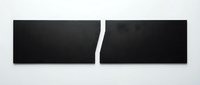 Two black rectangular panels with torn or ripped edge separation on white background. Minimalist abstract composition for modern design projects.