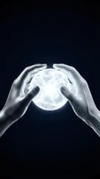Hands holding glowing orb against dark background, symbolizing energy, magic, spirituality, future vision, innovation, and mystical power for design projects.