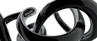 Abstract black glossy rings intertwined in modern geometric composition on white background for contemporary design projects and branding materials.