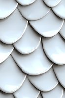 Abstract white curved scales pattern creating dimensional surface effect with light and shadow play. Suitable for architectural and design backgrounds.
