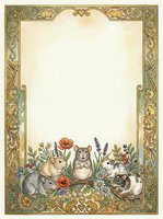 Adorable hamsters in ornate vintage frame with wildflowers and decorative border, perfect for greeting cards, invitations and stationery designs.