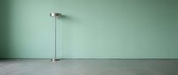 Modern minimalist floor lamp with sleek metal design against sage green wall in contemporary interior space for home decor and lighting solutions.