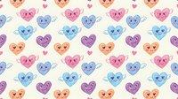 Cute kawaii hearts seamless pattern with adorable faces and angel wings in pastel colors. Perfect for Valentine's Day designs, children's products, and romantic backgrounds.