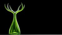 Stylized green glass vase with antler-shaped top against black background, creating elegant contrast for modern home decor or artistic display.