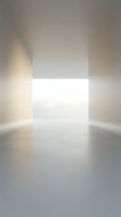 Minimalist white cube podium in soft beige studio room with warm lighting and shadows for product display and presentation backgrounds.