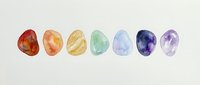 Watercolor gemstones in rainbow gradient from red to purple, isolated on white background. Perfect for jewelry design, wellness branding, and decorative clipart applications.