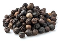 Pile of whole black peppercorns with varying shades of brown and black, showcasing natural spice texture for culinary and cooking ingredient photography.