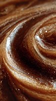 Swirling chocolate cream texture with glossy surface and smooth spiral pattern creates appetizing background for dessert and confectionery designs.