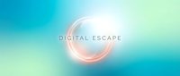Digital escape concept with glowing orb and gradient background in blue and green tones for web design and marketing materials.