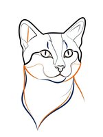 Minimalist line art portrait of domestic cat head with clean geometric strokes on white background. Modern feline illustration for logos and branding projects.