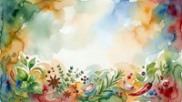 Watercolor floral border with vibrant blooms and foliage in warm and cool tones, isolated on white background, ready for greeting cards, invitations, and design projects.