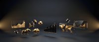 Golden financial charts, graphs, and statistics symbols arranged on dark background for business analytics, investment strategy, market analysis, and corporate financial reporting.