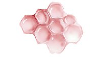 Delicate pink honeycomb structure with soft gradient shading and translucent hexagonal cells on white background, isolated geometric pattern for modern design.