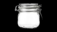 Empty glass storage jar with hinged wire bail closure and rubber gasket seal, isolated on transparent background. Ready for clipart, print-on-demand, sublimation, t-shirt design, and kitchen product mockups.
