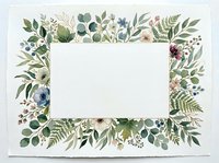 Watercolor botanical frame with eucalyptus leaves, ferns and wildflowers on white background. Floral border for wedding invitations and greeting cards.
