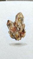 Watercolor illustration of a golden quartz crystal cluster with warm amber and brown tones, isolated on white background. Suitable for mineral guides, geology education, wellness designs, and natural science materials.
