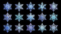 Set of 15 blue glitter snowflakes isolated on transparent background, ready for Christmas clipart, stickers, t-shirt design, sublimation, and print on demand.