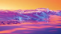 Vibrant ocean wave with purple and orange sunset colors reflecting on water surface creating dreamy seascape for wellness and relaxation designs.