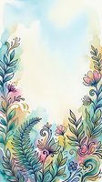 Watercolor floral border with pastel flowers, green leaves, and swirls framing a soft copy space for greeting cards and invitations.