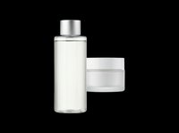 Skincare product bottles isolated on transparent background, ready for cosmetic packaging design, e-commerce, print-on-demand, and sublimation projects.