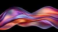 Flowing abstract waves in vibrant purple, orange and pink colors create dynamic motion against black background, modern artistic design for creative projects.