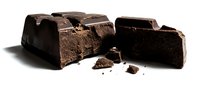 Dark chocolate chunks and broken pieces isolated on white background, suitable for food photography, baking, confectionery, and culinary design projects.