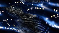 Glowing blue and white particles flowing across dark background, creating dynamic light trails and bokeh effects for technology, digital, and motion graphics projects.