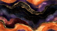 Cosmic abstract art with gold glitter waves on dark background featuring orange and purple swirls in luxurious marble texture for modern wall decor.