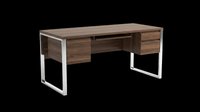 Wooden office desk with metal frame isolated on transparent background, ready for interior design, furniture catalogs, e-commerce, print-on-demand products, and digital design projects.