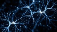 Glowing neural network connections with bright synapses firing electrical impulses through branching pathways on dark background for medical research.