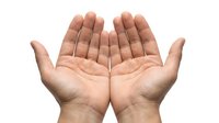 Open cupped hands gesture isolated on white background showing palms up in receiving or offering position for prayer meditation charity concepts.