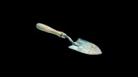 Vintage garden trowel with wooden handle and weathered metal blade, isolated on transparent background. Ready for clipart, print-on-demand, t-shirt design, stickers, and sublimation projects.
