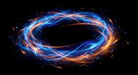 Glowing energy portal with swirling blue and orange light trails creating circular vortex on black background for sci-fi and fantasy digital art projects.