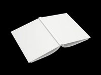 Open blank book with white pages isolated on transparent background, ready for design use on t-shirts, posters, clipart, stickers, and print-on-demand products.