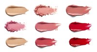 Collection of cosmetic makeup smears in nude pink and red tones isolated on white background for beauty and fashion design projects.