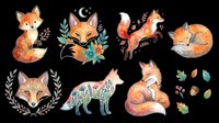 Watercolor fox illustrations set with isolated animal characters on transparent background, ready for t-shirt design, clipart, stickers, sublimation and print-on-demand projects.