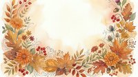 Watercolor autumn wreath frame with maple leaves, berries, chrysanthemums, and acorns on a warm beige background, perfect for seasonal cards.