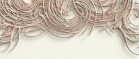 Abstract beige swirl pattern with flowing circular lines creating elegant decorative border on neutral background for modern interior design projects.