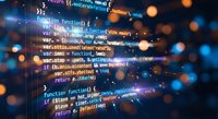 Programming code on screen with bokeh lights background for software development and technology concepts in modern digital workspace.