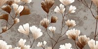 Elegant botanical pattern with delicate ginkgo leaves in warm brown and cream tones on textured background for wallpaper and textile design.