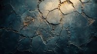 Dramatic cracked earth texture in dark blue and gold tones with deep shadows and rough surface detail creates abstract background pattern for design projects.