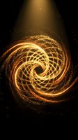 Golden glowing spiral vortex of sparkling particles on dark background, luxury abstract energy swirl with glitter light effect.