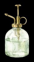 Vintage brass plant mister with clear glass bottle and spray nozzle, isolated on transparent background. Ready for design use on t-shirts, clipart, stickers, and print-on-demand products.