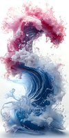 Dynamic fluid art with swirling pink and blue liquids creating an abstract wave formation against white background. Ideal for modern interior design.