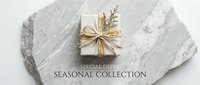 Elegant gift box with twine bow and dried herb on marble stone, seasonal collection special offer banner for holiday retail promotion.