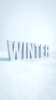 Bold ice-carved WINTER letters standing in a snowy white landscape, evoking cold season themes for holiday banners and seasonal promotions.